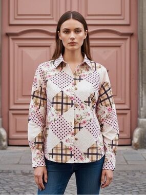 Floral Patchwork Button Down Shirt Perfect Blend of Sweet & Statement